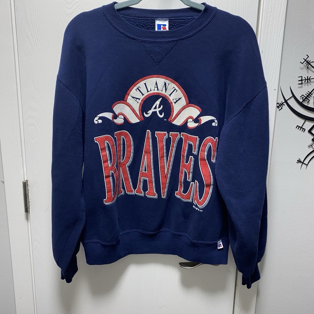 Vintage MLB Atlanta Braves 1992 Navy Russell Athletics Large Sweatshirt Crewneck